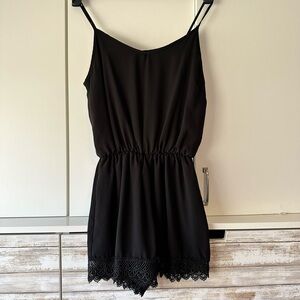 Elegant Black Lace Trim Romper